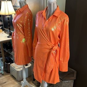 House of Harlowe, sequins orange dress, vintage looking, medium, STUNNING